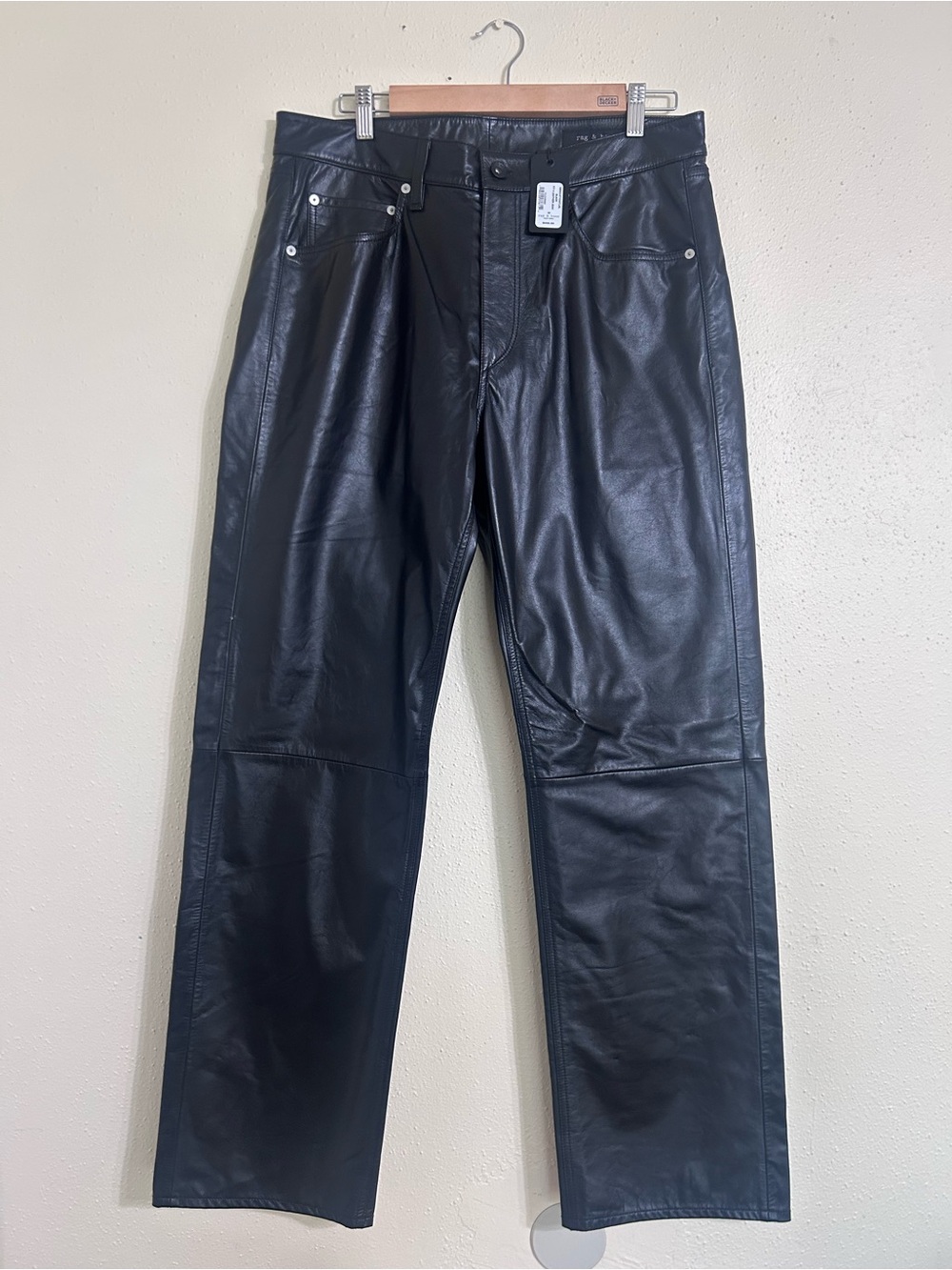Rag & Bone Black Straight Leather Jeans